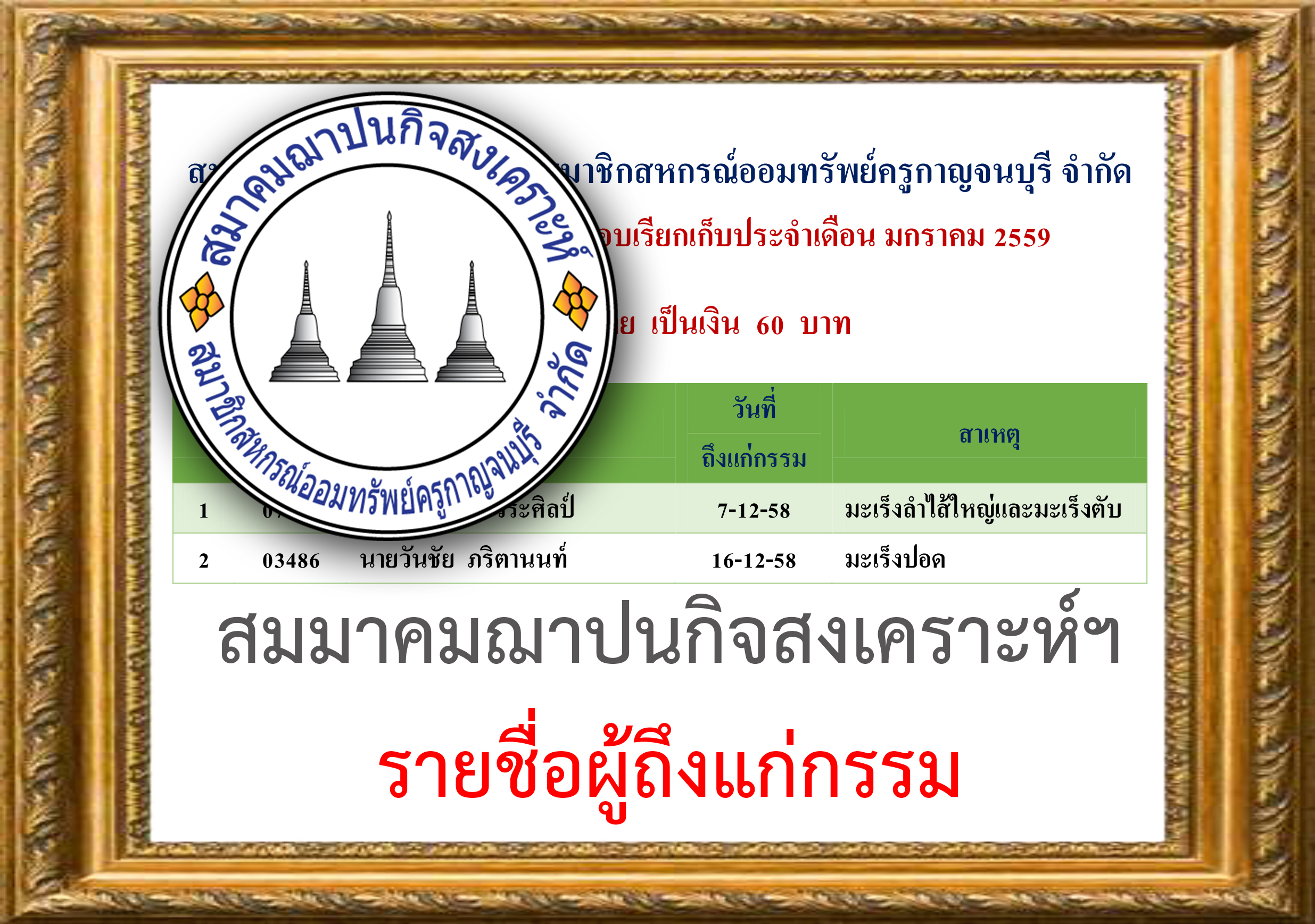 รายชื่อสมาชิกถึงแก่กรรม ปี 2559 รายชื่อสมาชิกถึงแก่กรรม ปี 2559