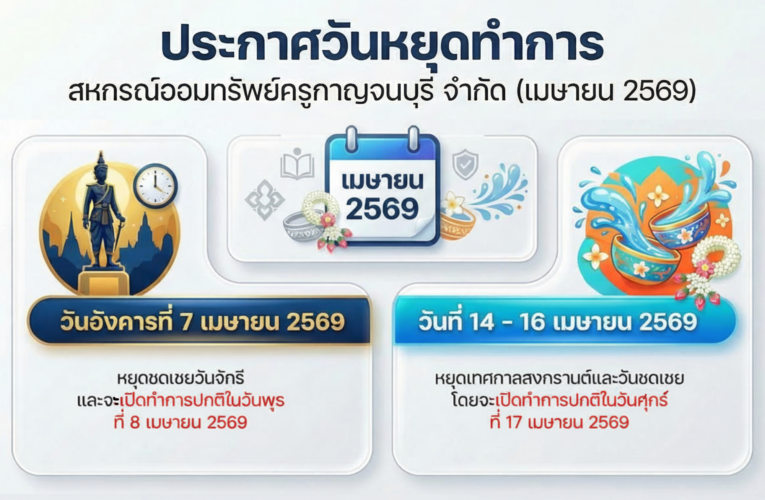 ประกาศวันหยุดประจำเดือนเมษายน 2569